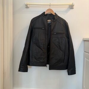 Boston Harbour Black Leather Moto Jacket New Zealand Lamb